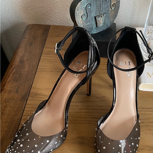 Never Worn- Mix No. 6, Black Patent shoes w/ clear top and rhinestones. - Picture 2 of 6